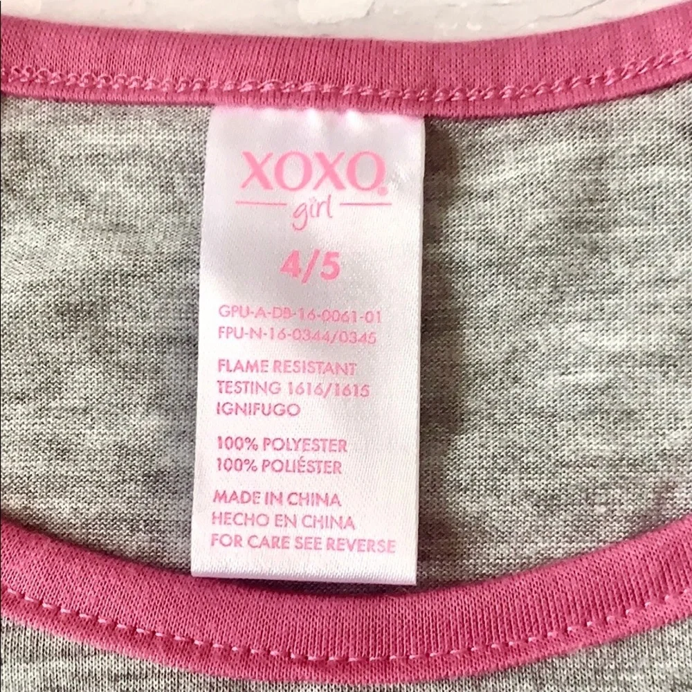 Girls 4/5 Nightgown Pink Gray Animal Face XOXO 4T 5T Pajamas Pjs Gymboree